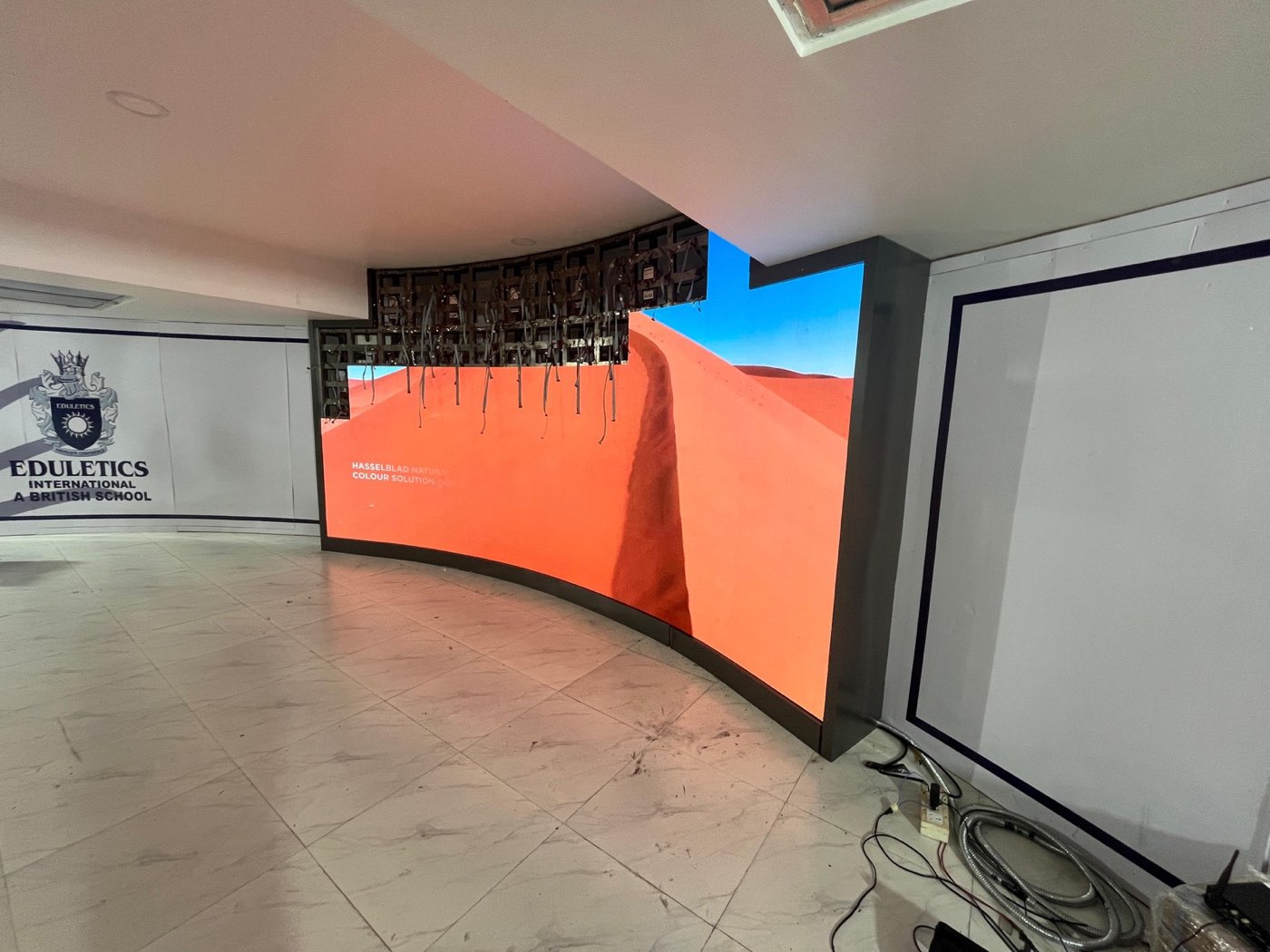 Large LED video wall installed in a school hall