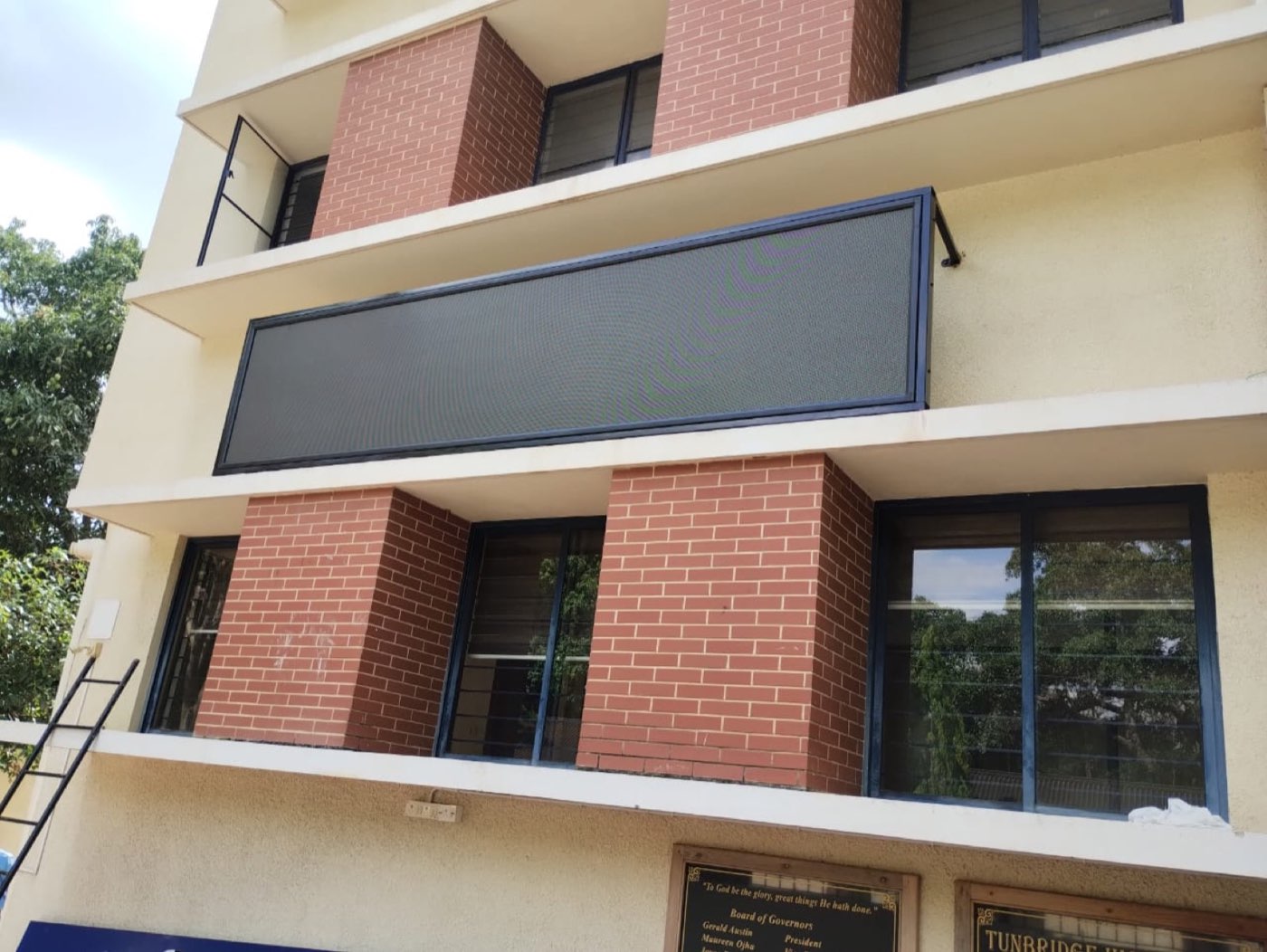 Outdoor LED display installed on a school facade in Bangalore