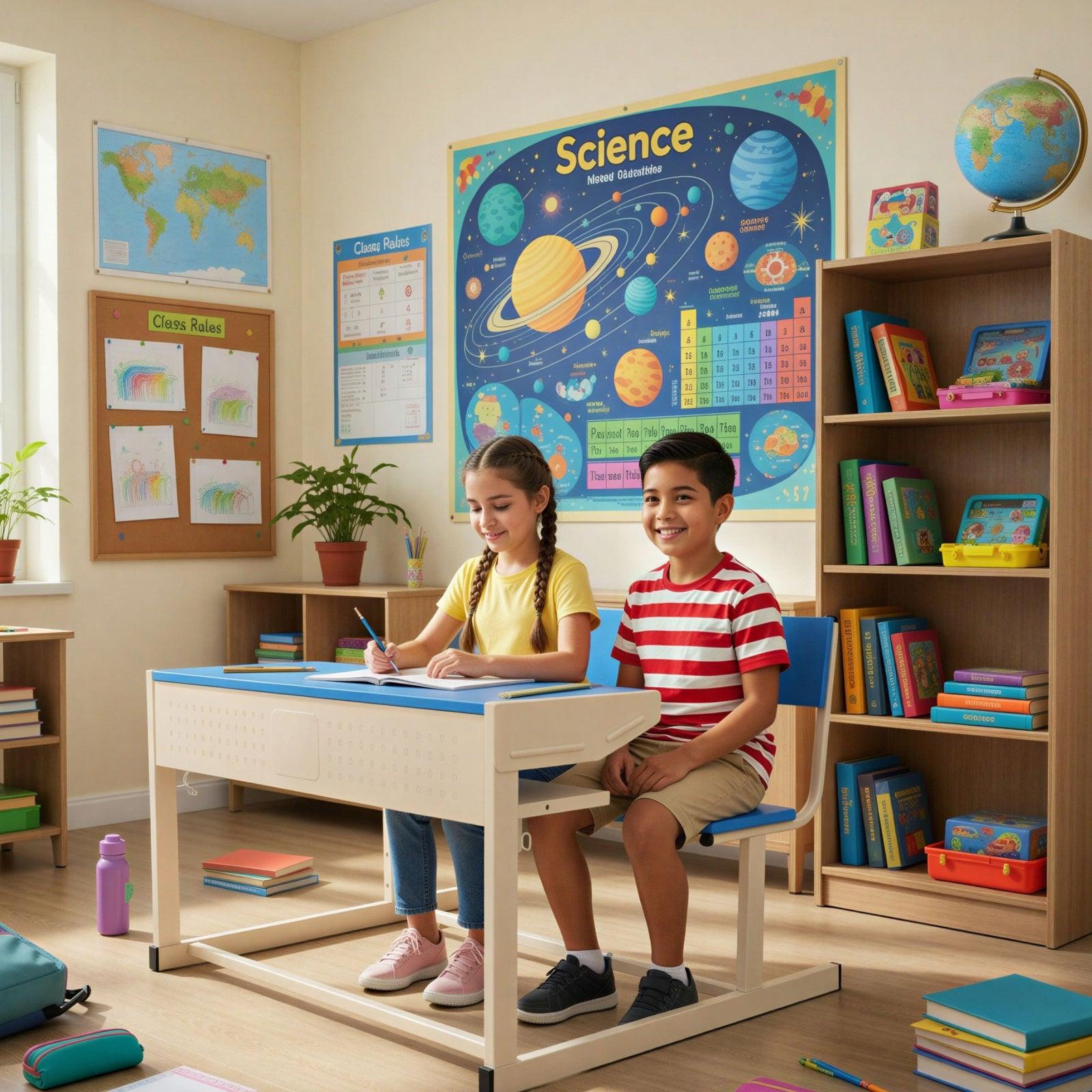 OK Play Dual Desk Bench 2 Seater school furniture supplied in Hebbal by CBM IMPEX