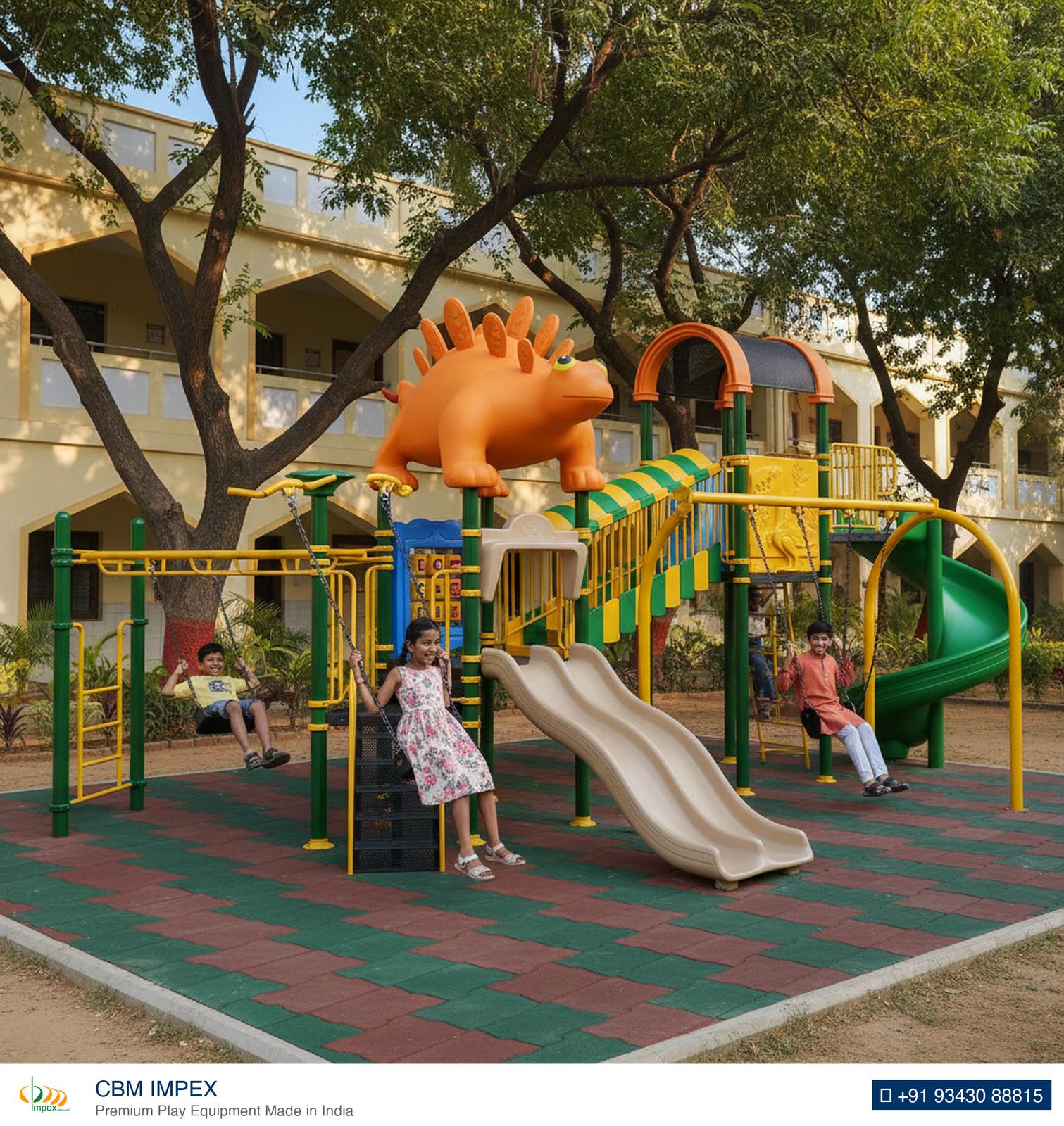 OK Play Archie play system detail showing the ramp, guard rails and tube slide.