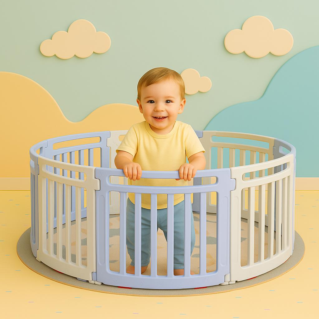 OK Play Round Play Pen (Blue-Grey) - Montessori & Preschool
