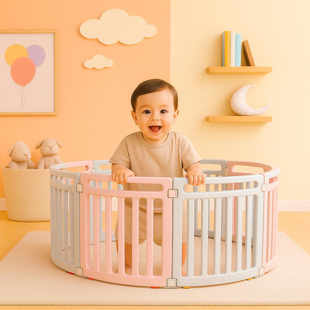 OK Play Round Play Pen (Pink-Grey) - Montessori & Preschool