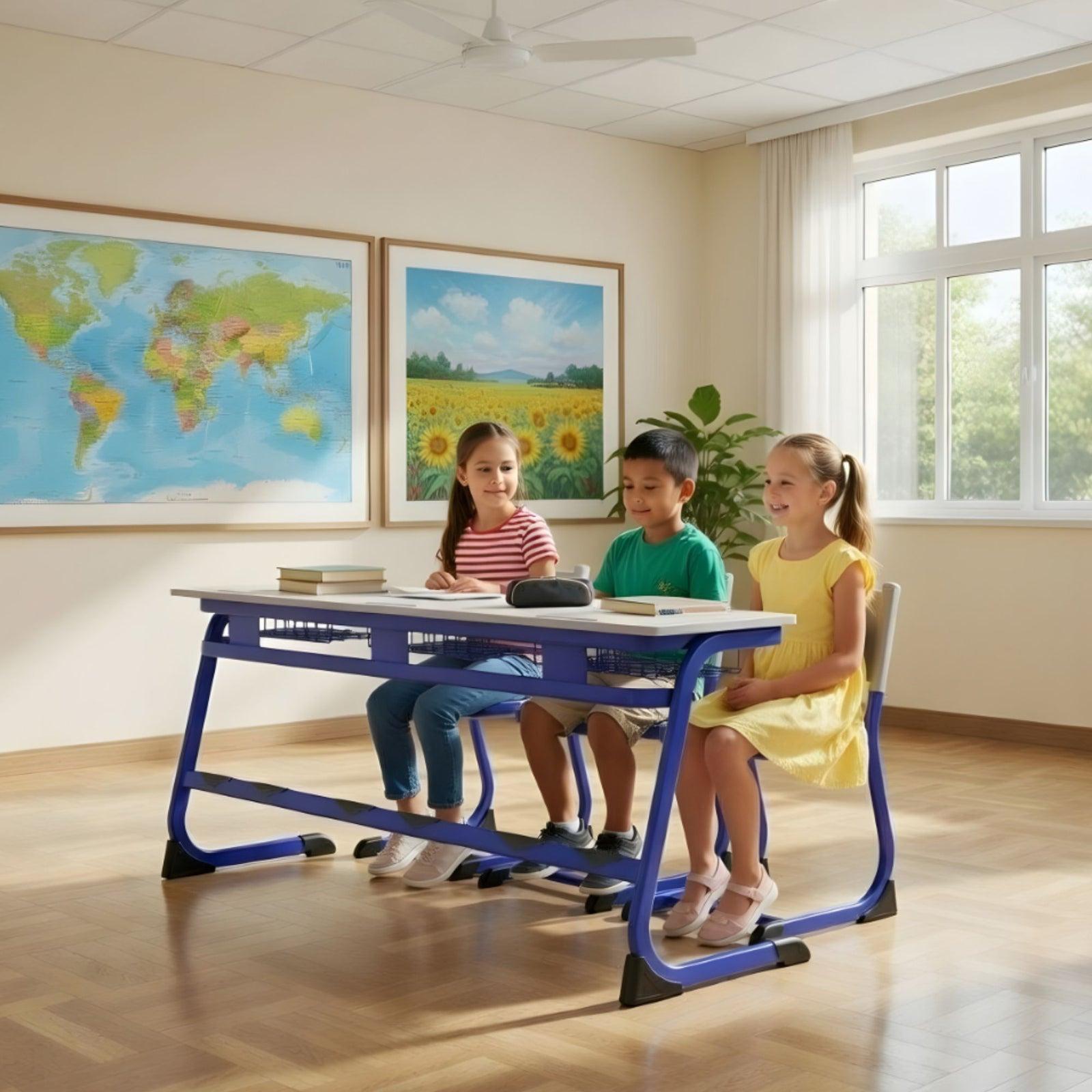 OK Play Std. Premium Triple Desk school furniture supplied in KR Puram by CBM IMPEX