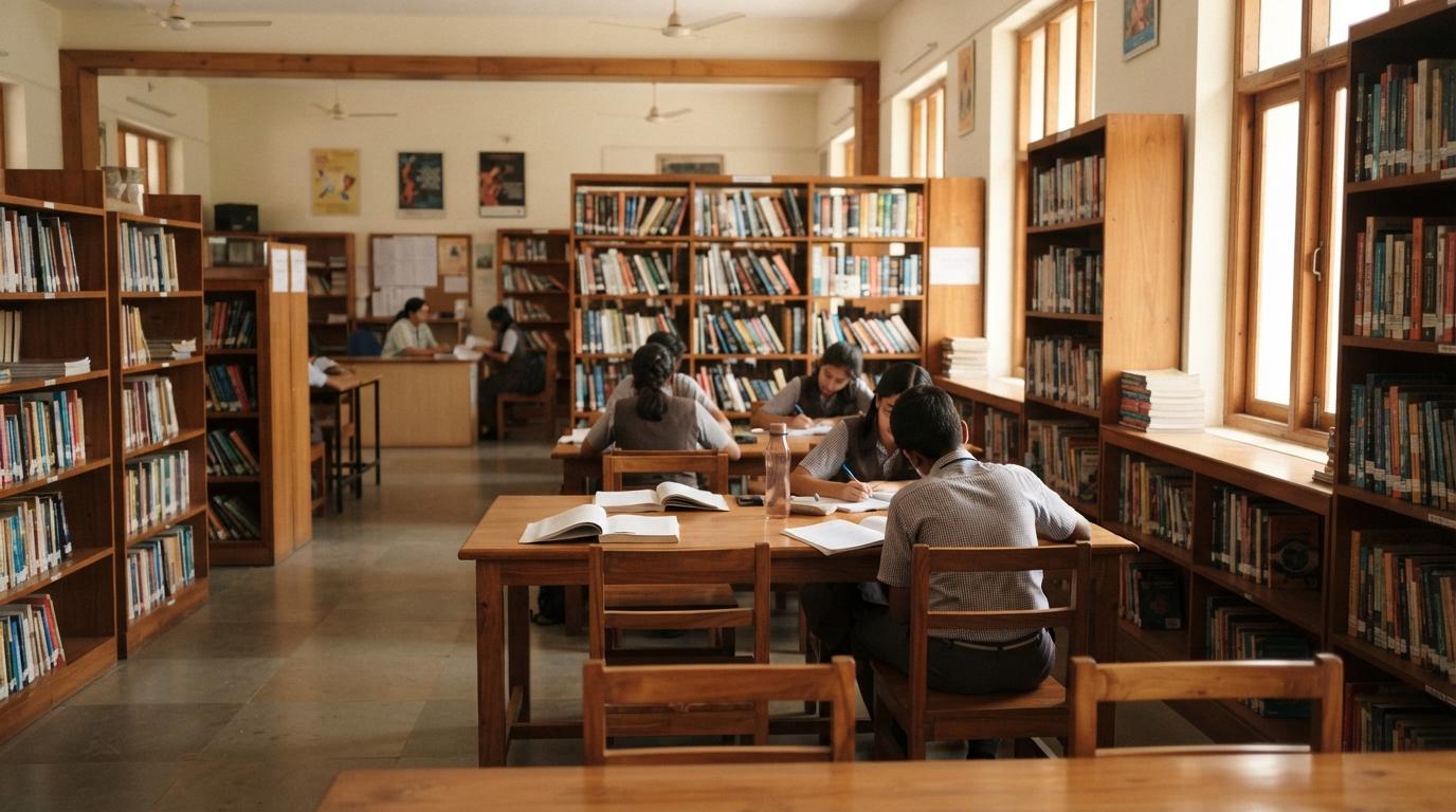 School textbooks on library shelves — all boards supplied